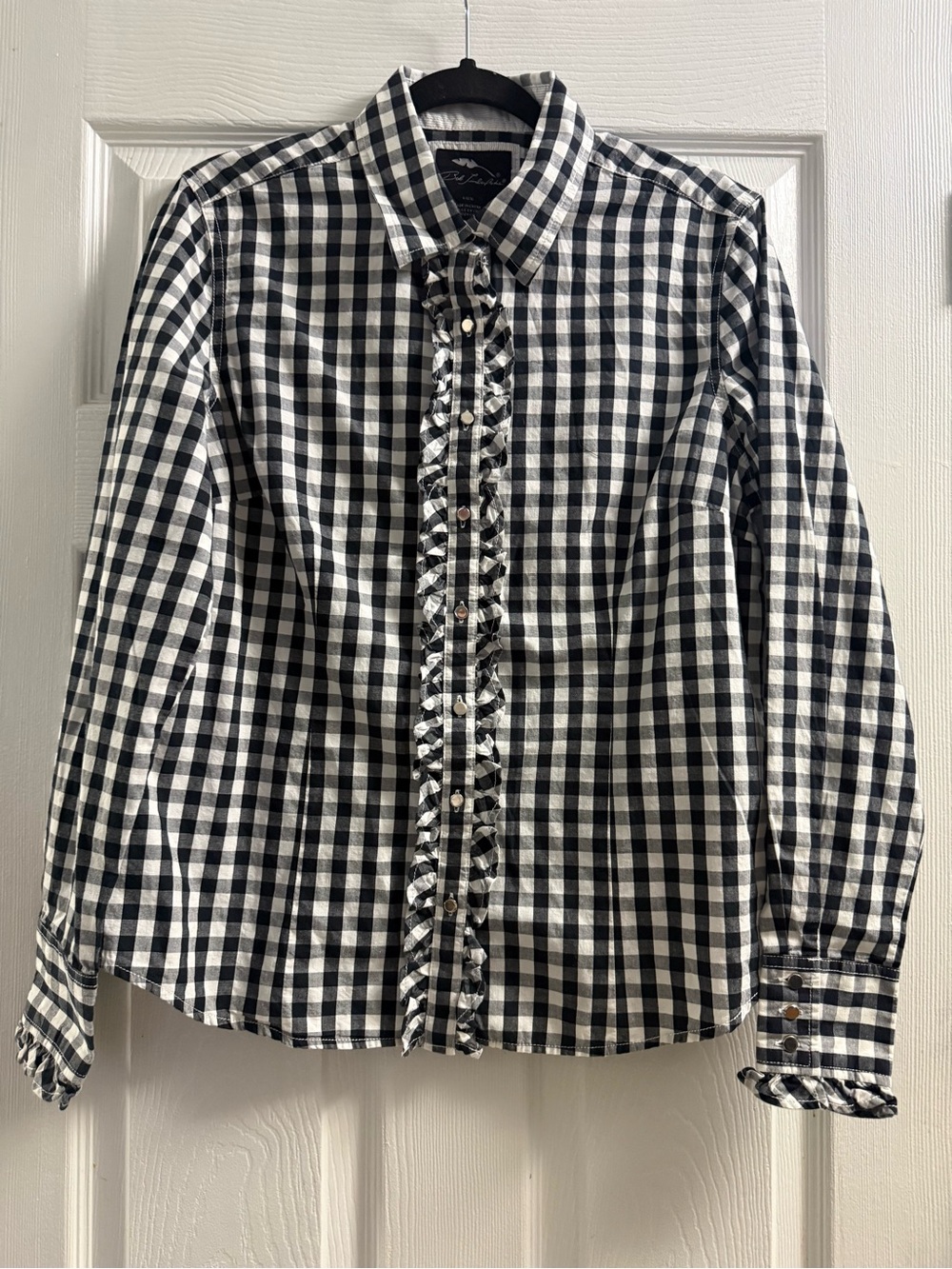 Bob Timberlake Gingham Ruffle Button Down Cotton Shirt Size Large